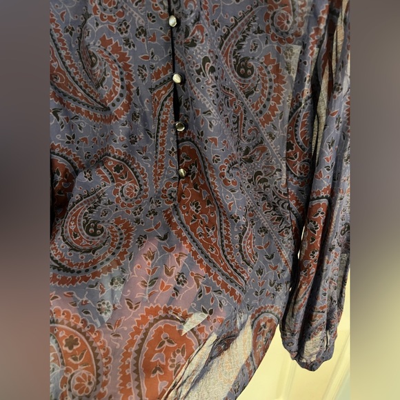 NEW Alex Mill Easy Popover Top Paisley Size L Blue Maroon oversized Shell Button - Picture 12 of 13